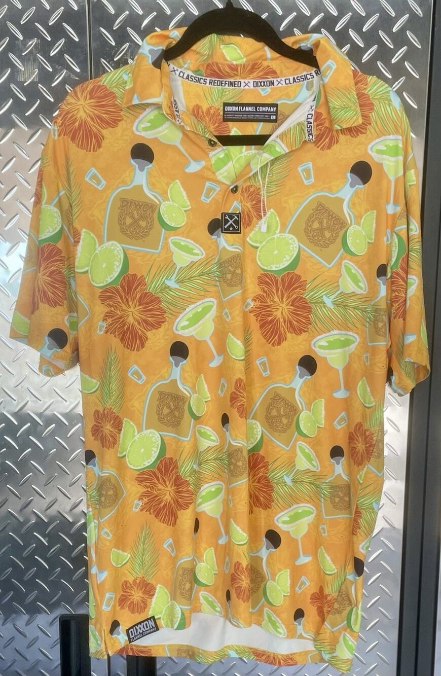 Dixxon Flannel Co Anejo Party Polo Mens L Tropical Orange Shirt